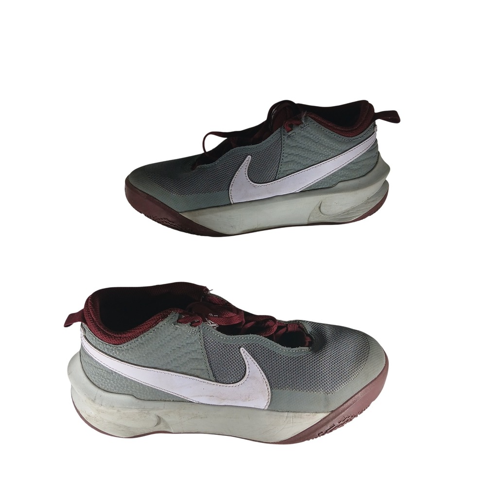 Nike Team Hustle D 10 6Y Grey Red Basketball Shoes CW6735-007 Athletic Sneakers